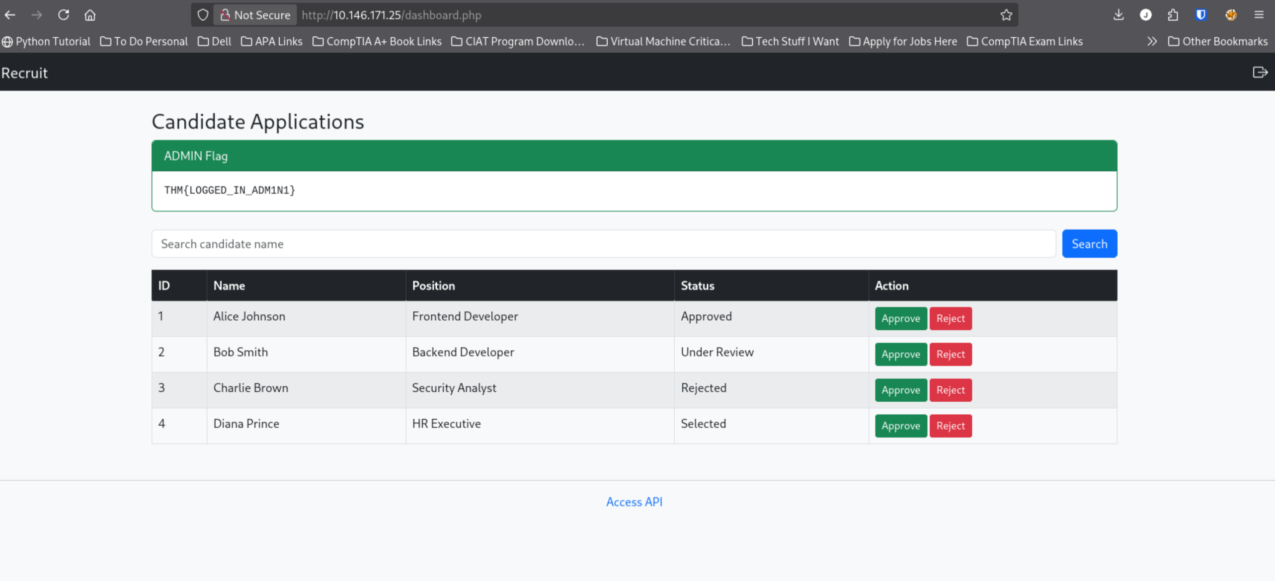 Successful admin login